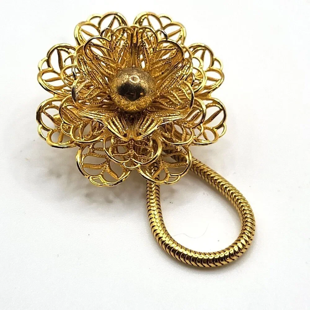 Vintage Goldtone Filigree Rose Pin with Loop 2in